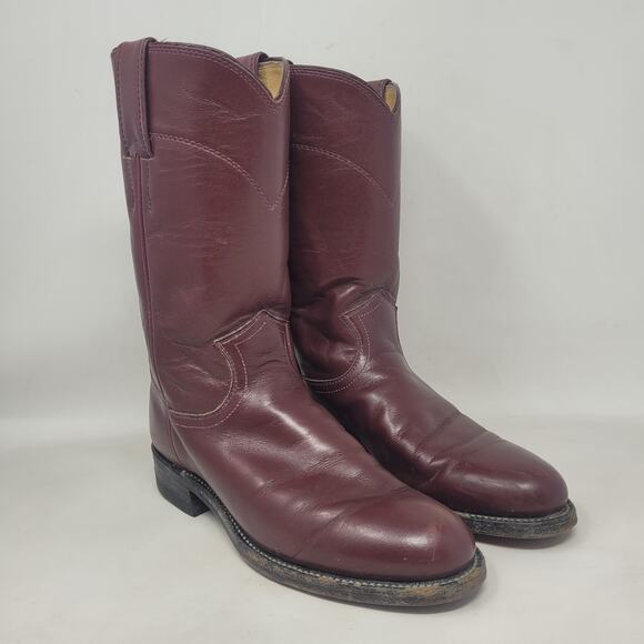 Justin Boots Shoes - VTG Justin Boots 5B Burgundy Red Leather Western Roper Cowgirl Rodeo USA L3068